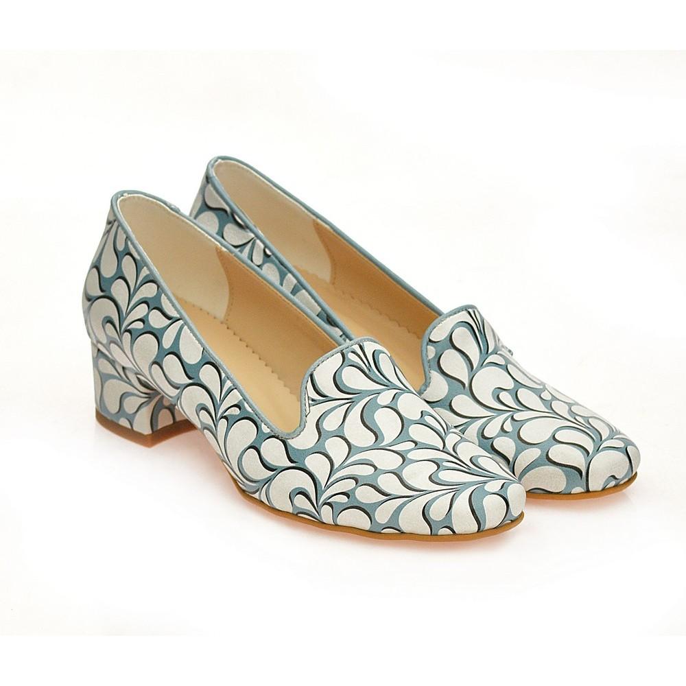 Blue And White Pattern Career Heel Shoes Wdb108