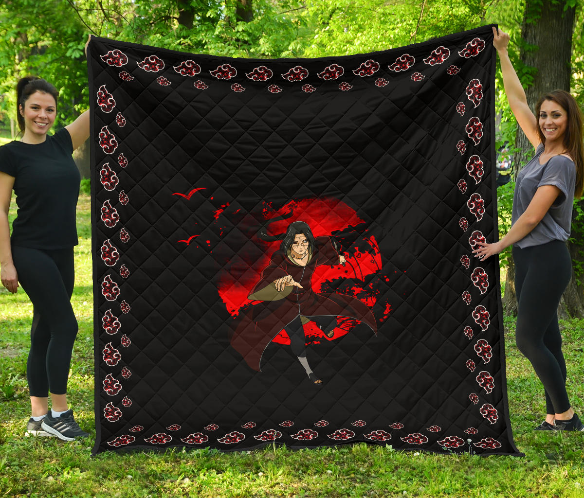 Naruto Anime Premium Quilt – Itachi After Reincarnation Red Moon Akatsuki Cloud Quilt Blanket