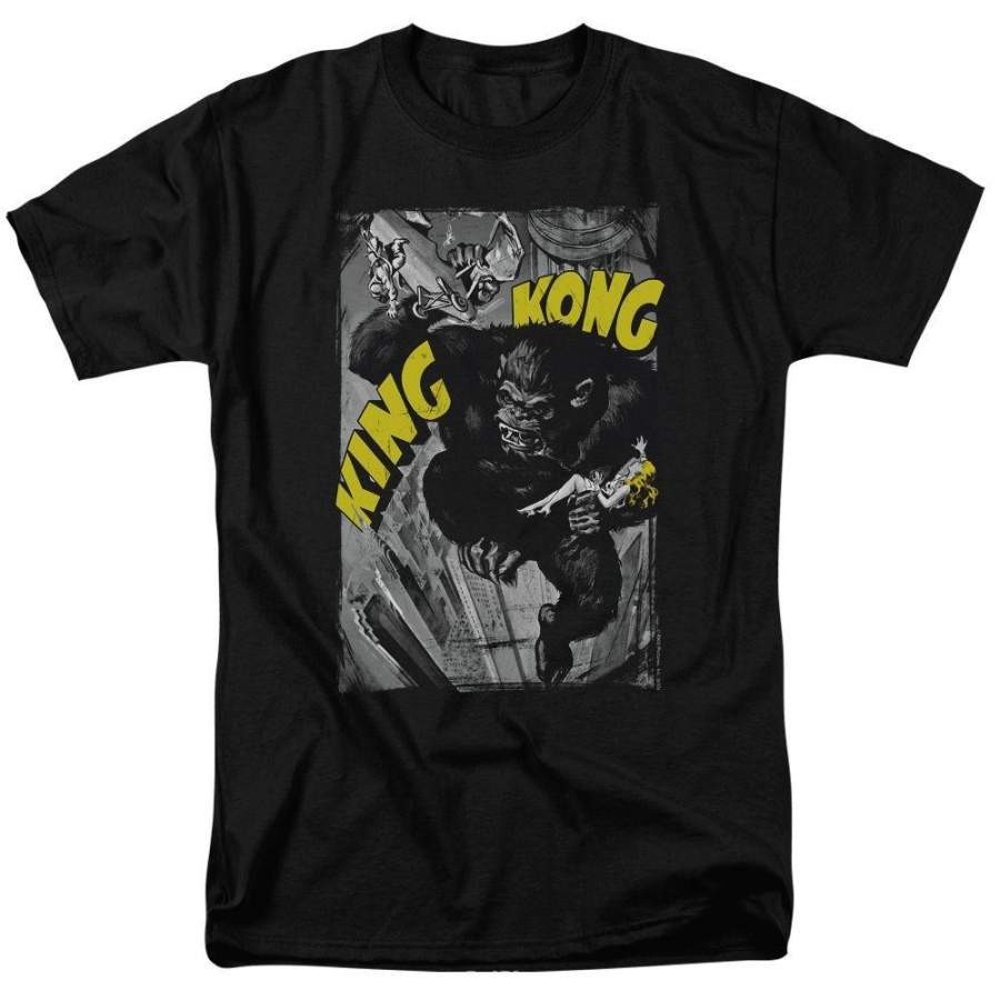 King Kong Crushing Poster T-Shirt New Tshirt Men Black Short Sleeve Cotton Hip Hop T-Shirt Print Tee Shirts