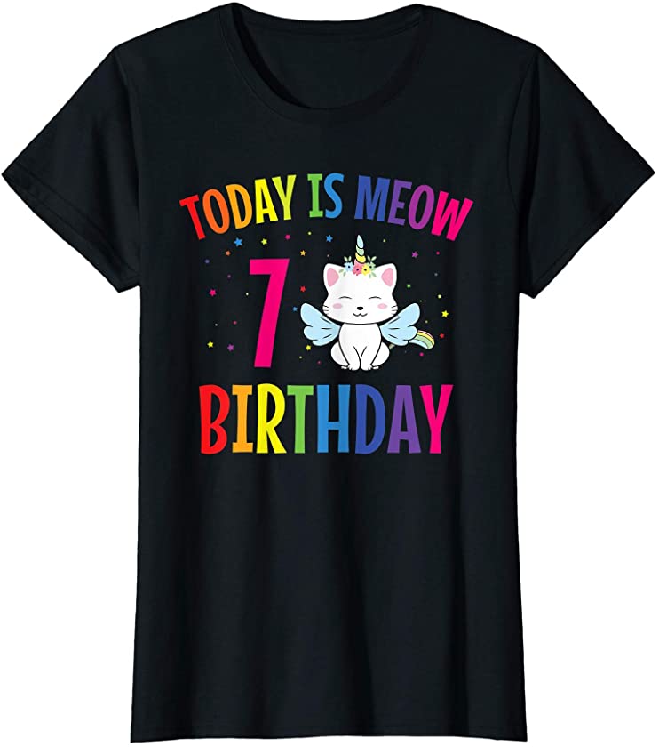 Birthday 7th Cat Unicorn Funny Kitten Adorable Girl Gift T-Shirt