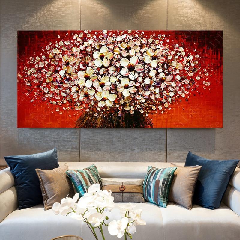 Flowers Painting On Canvas Wall Pictures For Living Room Quadro Cuadro Decoration Palette Knife 3D Texture Acrylic Floral Decor
