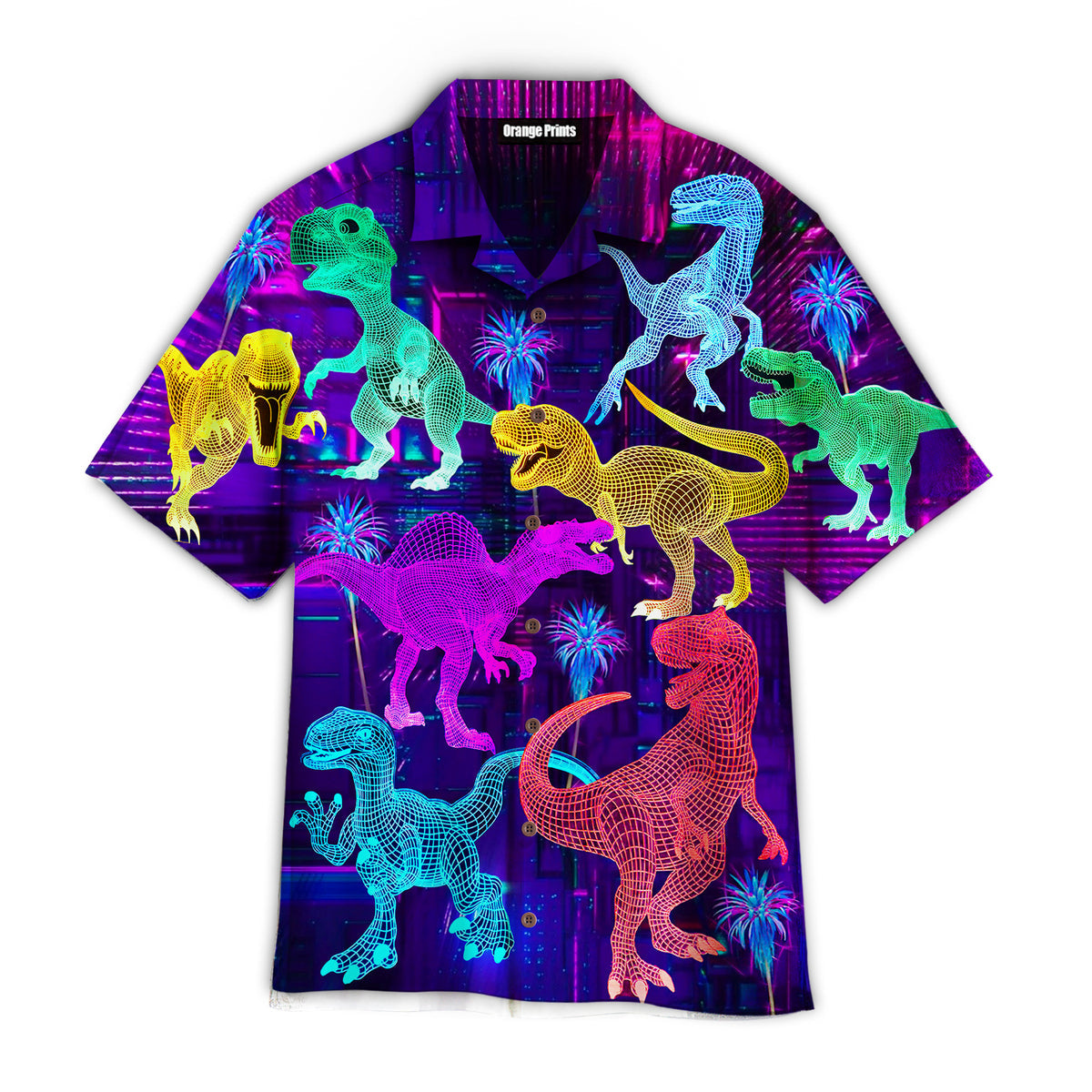 Neon Glowing Dinosaur Tyannassurus Aloha Hawaii Shirts For Men Women Ha15408