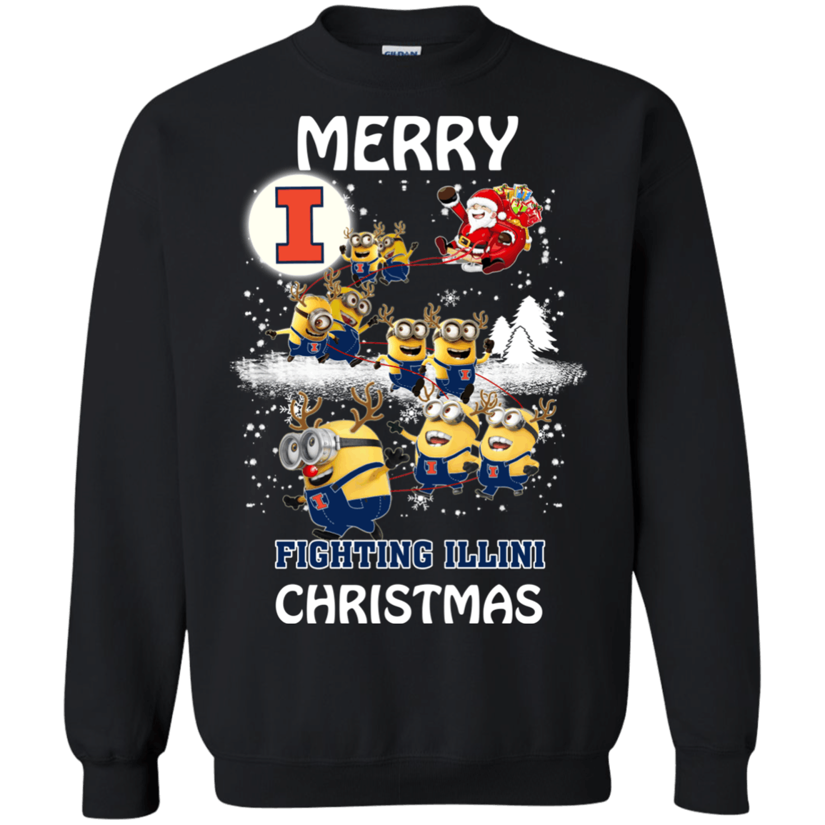 Remarkable Illinois Fighting Illini Minion Ugly Christmas Sweaters Santa Claus With Sleigh Hoodies Sweatshirts