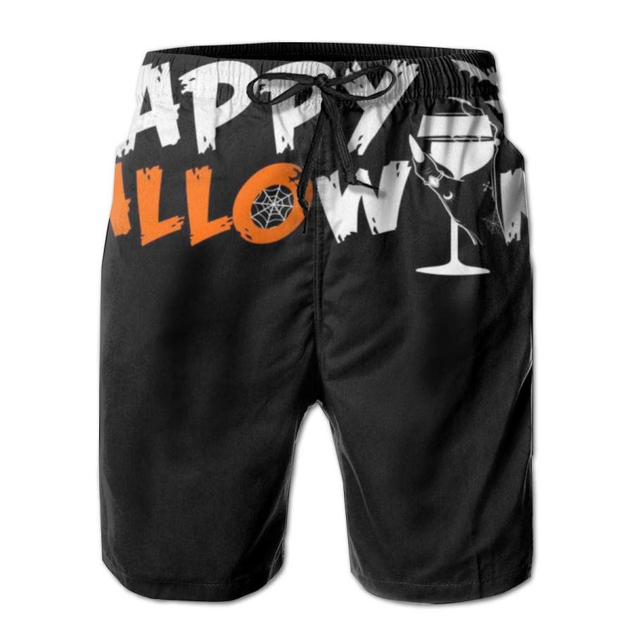 2 Pack Happy Hallowine Funny Halloween Horizontal Poster Men Swim Trunks Drawstring Elastic Waist Quick Dry Beach Shorts with Mesh Lining Swimwear Bathing Suits