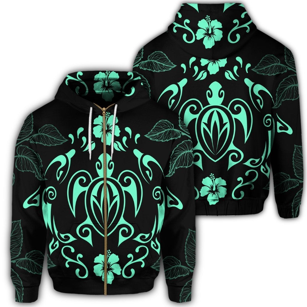 Hawaii Honu Turtle Dolphin With Plumeria Zip Hoodie