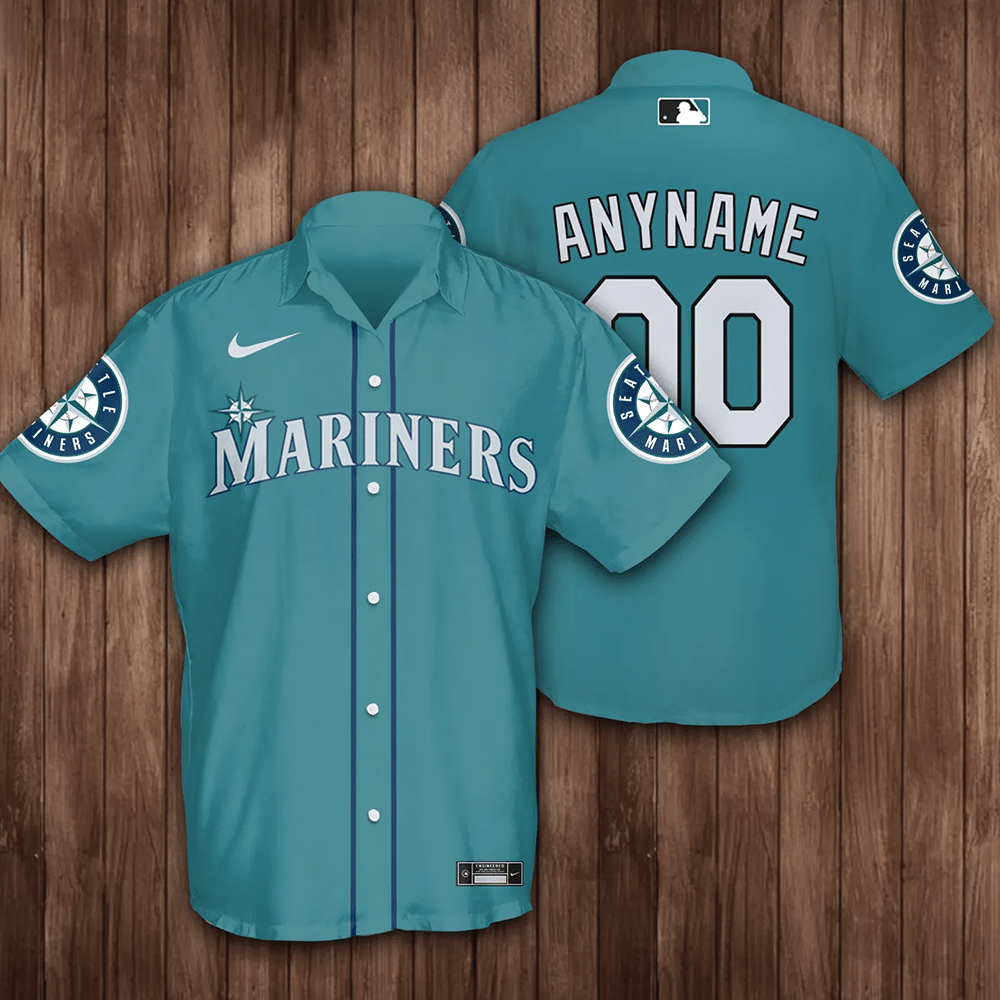 Personalized Seattle Mariners With Team Logo All Over Print 3D Hawaiian Shirt - Dark Turquoise - Iebacademy Shop