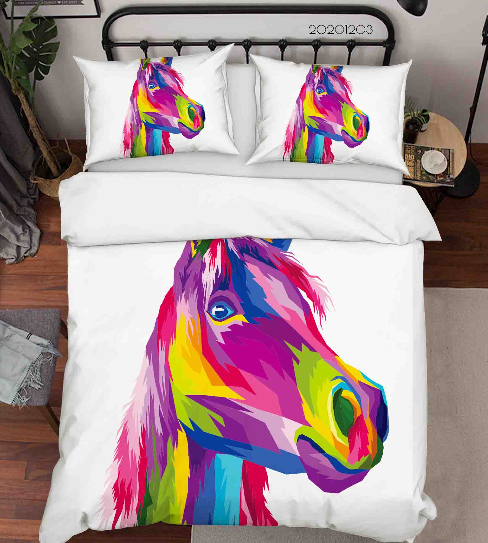 3D Fine Art Colorful Horse Animal Quilt Cover Set Bedding Set Duvet Cover Pillowcases Lxl 28