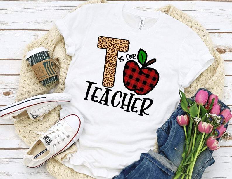 Color T Is For Teacher // Leopard Teacher Tee // Teacher Shirt // Field Trip Shirts For Teachers // Teaching Shirt Hoodie All Color Size S-5Xl