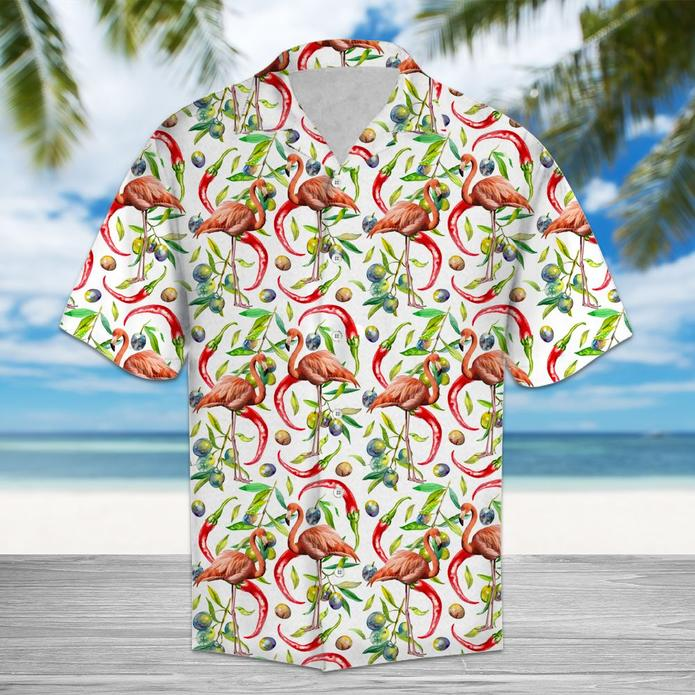 Hot Chili Peppers And Flamingo Tropical Polyester Hawaii Shirt Ha102302