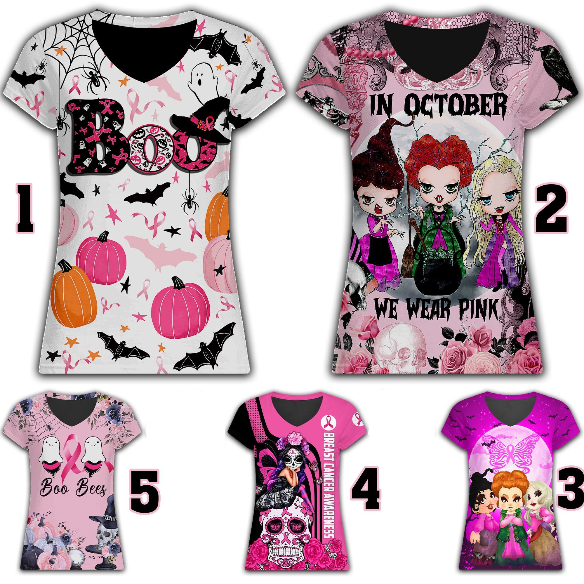 Halloween Breast Cancer Awareness Aop T-Shirt Hoodie Zip Up #Kv