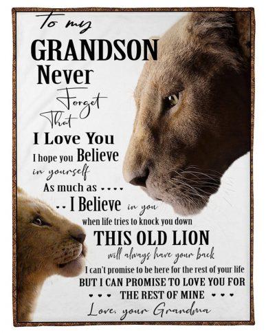 To My Grandson Never Forget That I Love You Love Your Grandma Lion Blanket Cozy Fleece Blanket, Sherpa Blanket