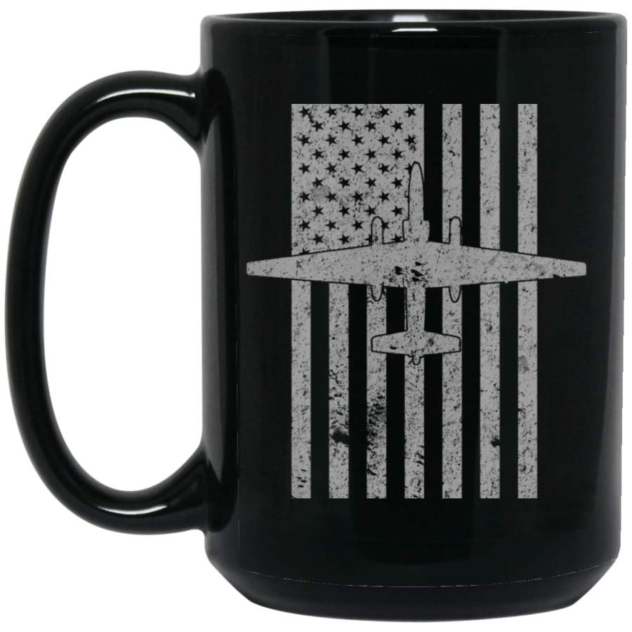 U-2 Dragon Lady Spyplane Airplane Vintage Flag 15 oz Black Mug