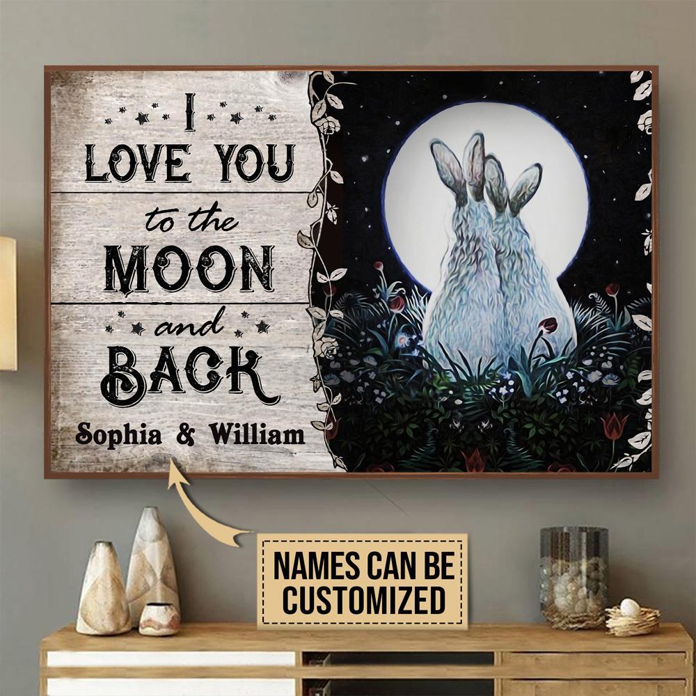 Personalized Rabbit Couple Love To The Moon Customized Poster