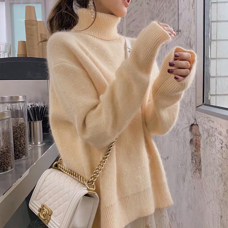 Women Turtleneck Sweater Knitting Solid All-match Ulzzang Femme Fashion Warm Tender Leisure Fairy Loose Soft Thicken Sweet Girls alx