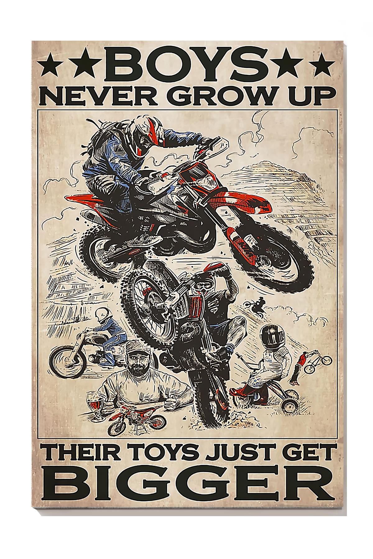 Boy Never Grow Up Their Toys Just Get Bigger Motorcycle Wall Art For Motorcyclist Home Decor Wrapped Canvas