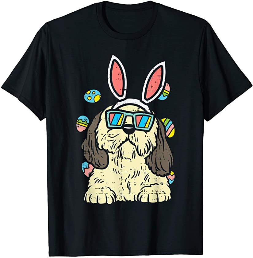 Shih Tzu Bunny Ears Glasses Eggs Cute Easter Dog Owner Lover T-Shirt