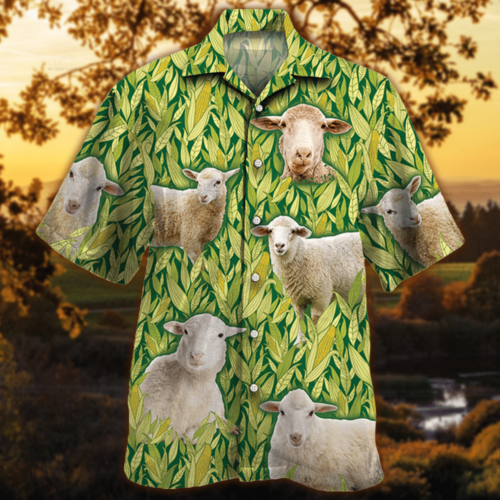 Sheep Lovers Corn Pattern Hawaii Unisex Print Aloha Short Sleeve Casual Shirt Ha41594