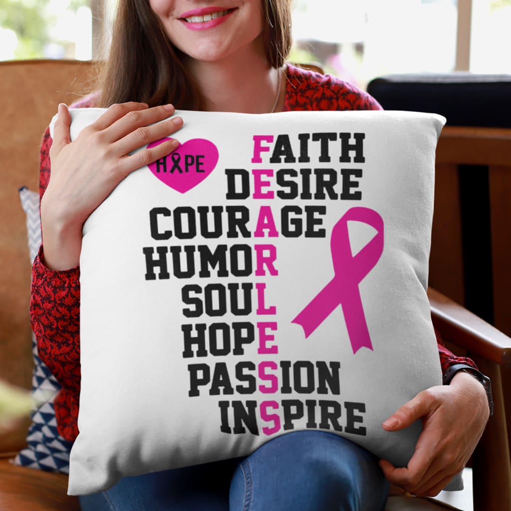 Pink Ribbon Fearless Breast Cancer Awareness Christian Pillow