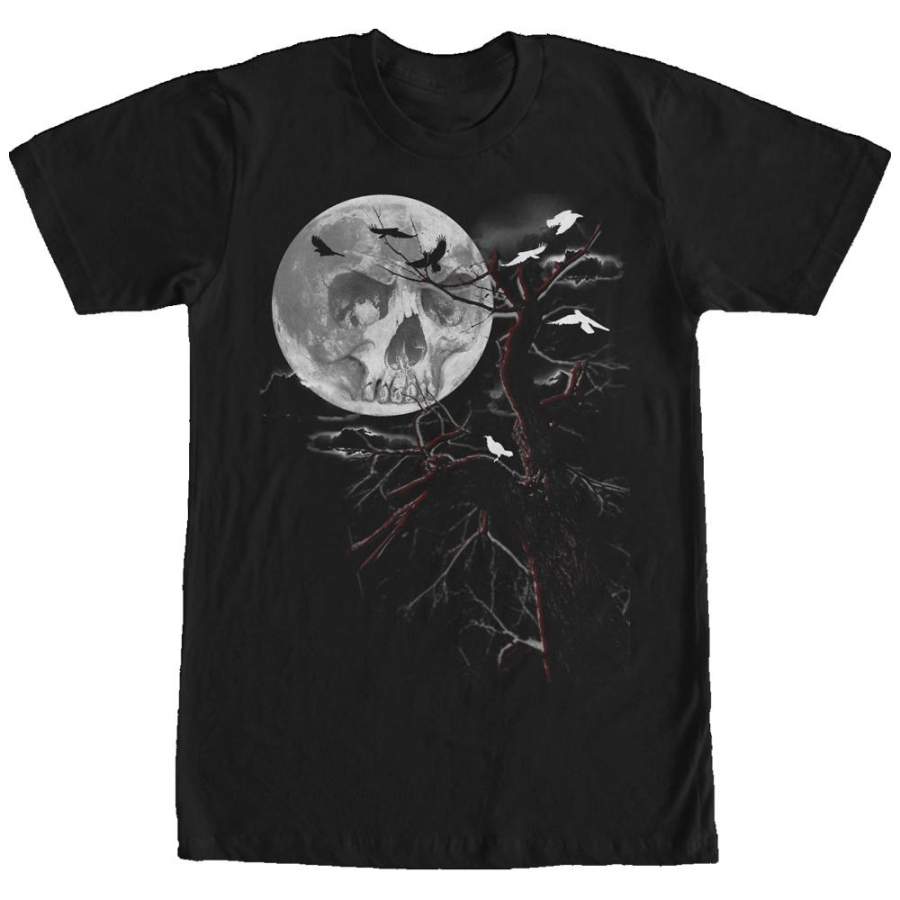 Lost Gods Men’s Halloween Midnight Skull Moon  T Shirt Black