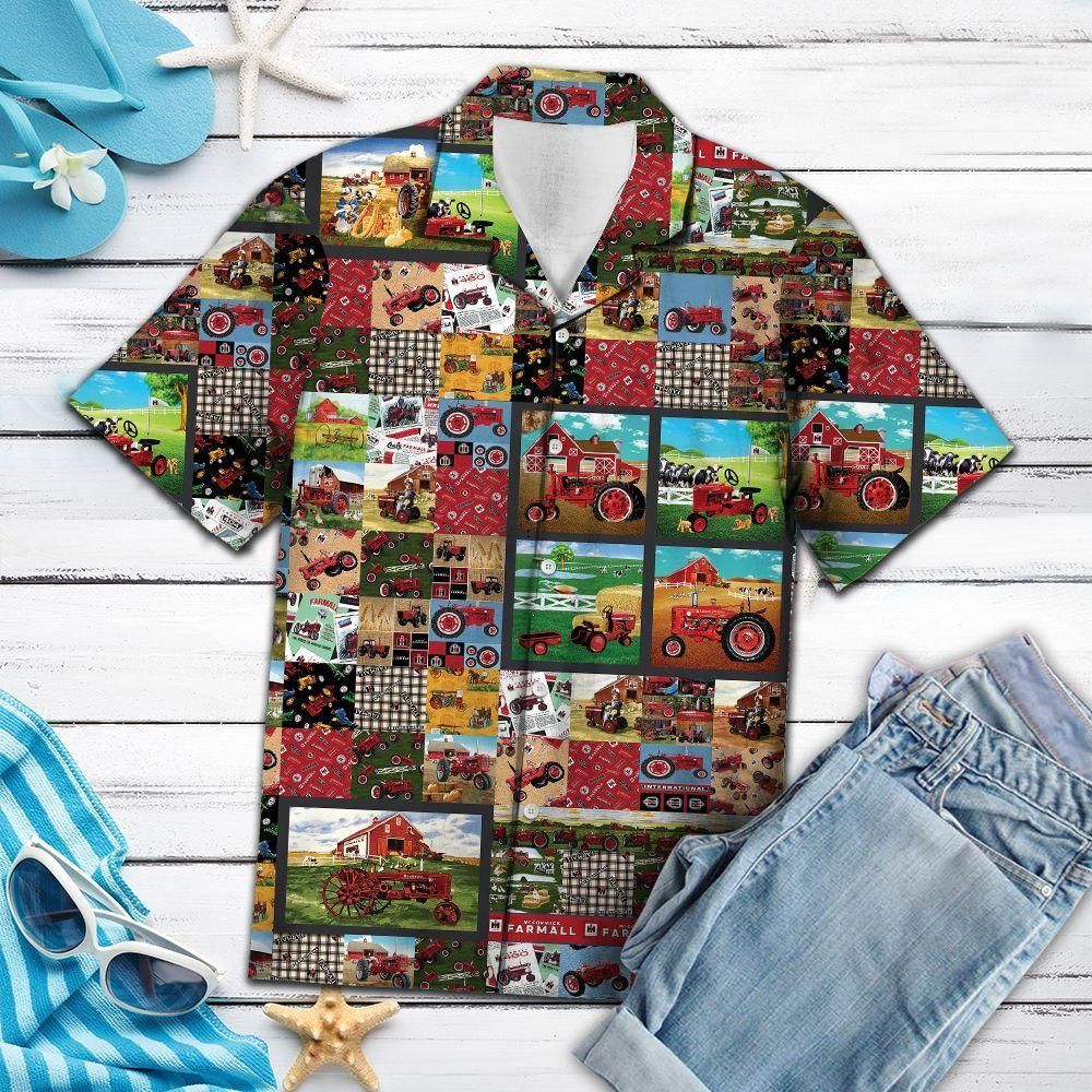 Awesome Red Tractor Farmall Aloha Hawaiian Shirt Colorful Short Sleeve Summer Beach Casual Shirt For Men And Women