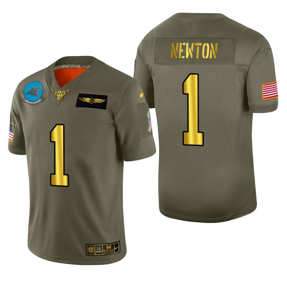 Carolina Panthers Cam Newton 2019 Salute To Service NFL 100 Mens Jersey Metallic