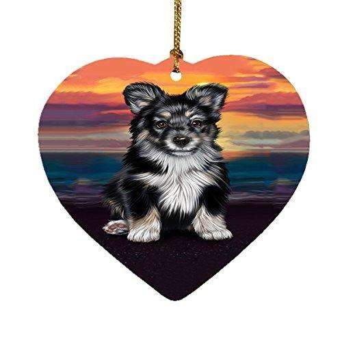 Australian Shepherd Black Puppy Dog Heart Christmas Ornament