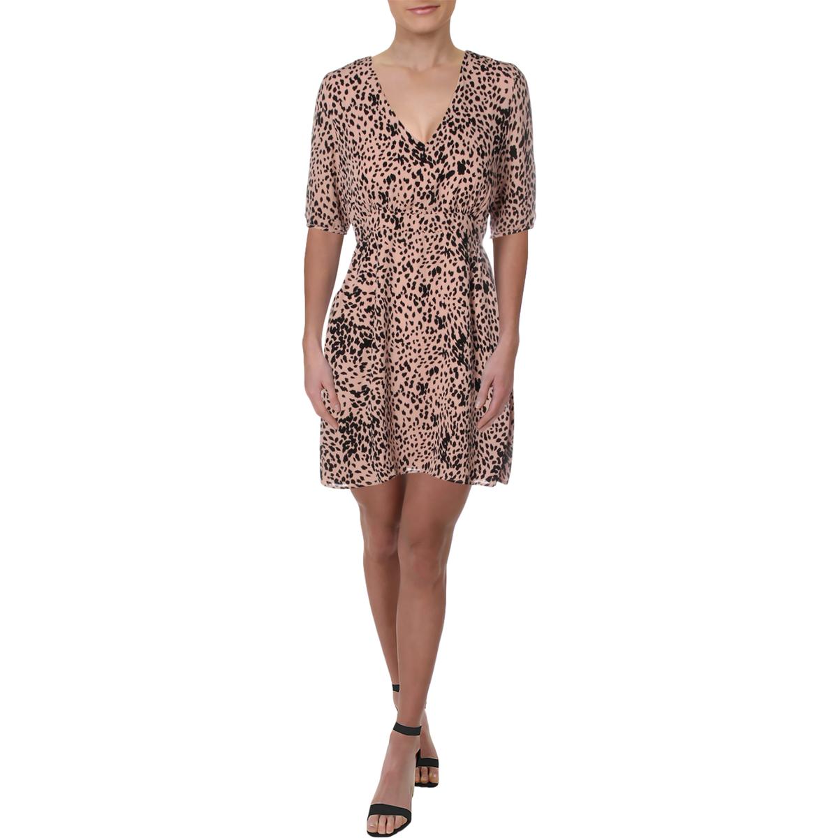 Aqua Womens Leopard Print V-Neck Party Dress