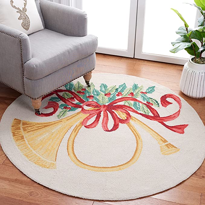 Christmas Round Rug Carpet, Bell Round Rug, Non-Slip Doormat, Popular Round Rug