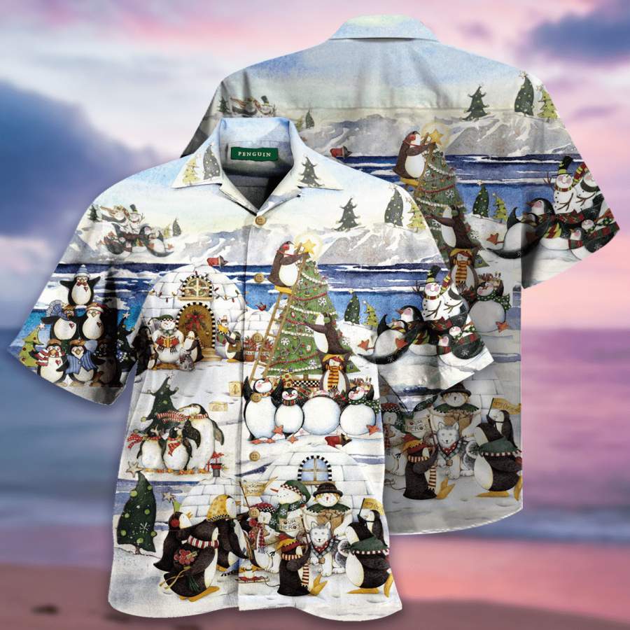 So Cute Penguins Decor For Christmas Day Hawaiian Aloha Shirts