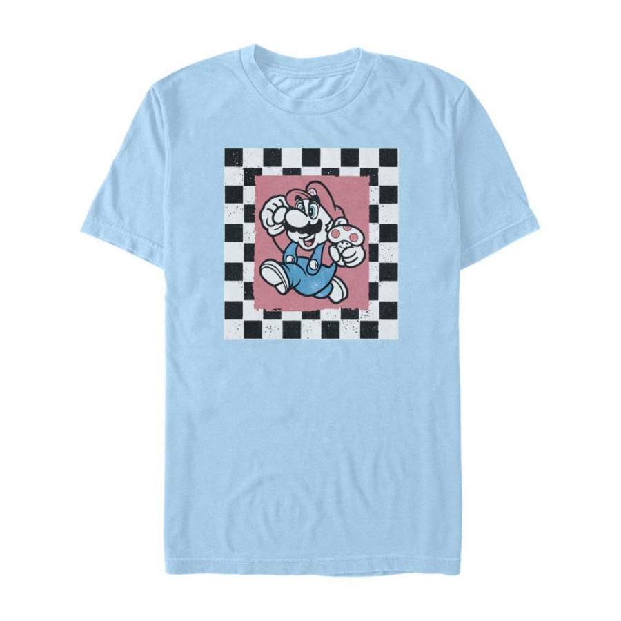 Super Mario Bros. 2 Checker Border – Super Mario Nintendo T-Shirt, Light Blue