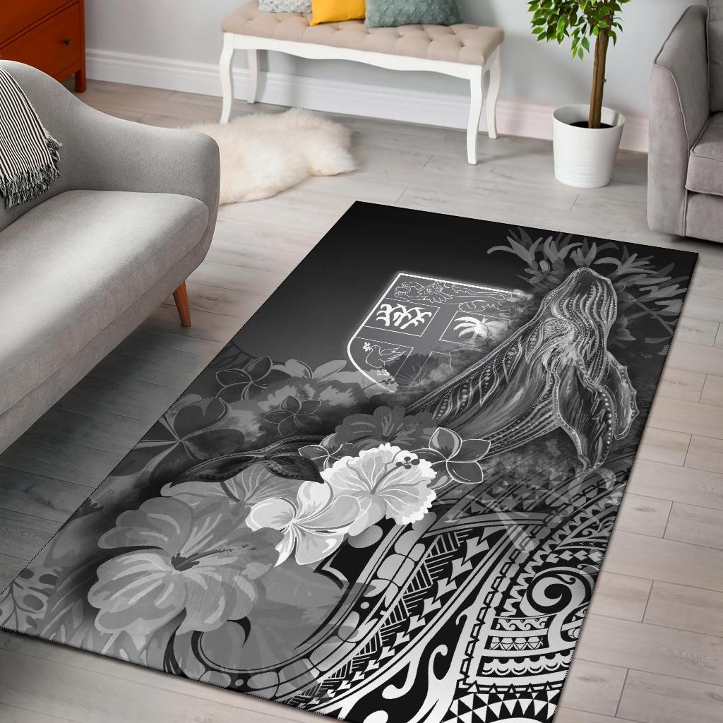 Fiji Area Rug – Humpback Whale with Tropical Flowers (White)- BN18