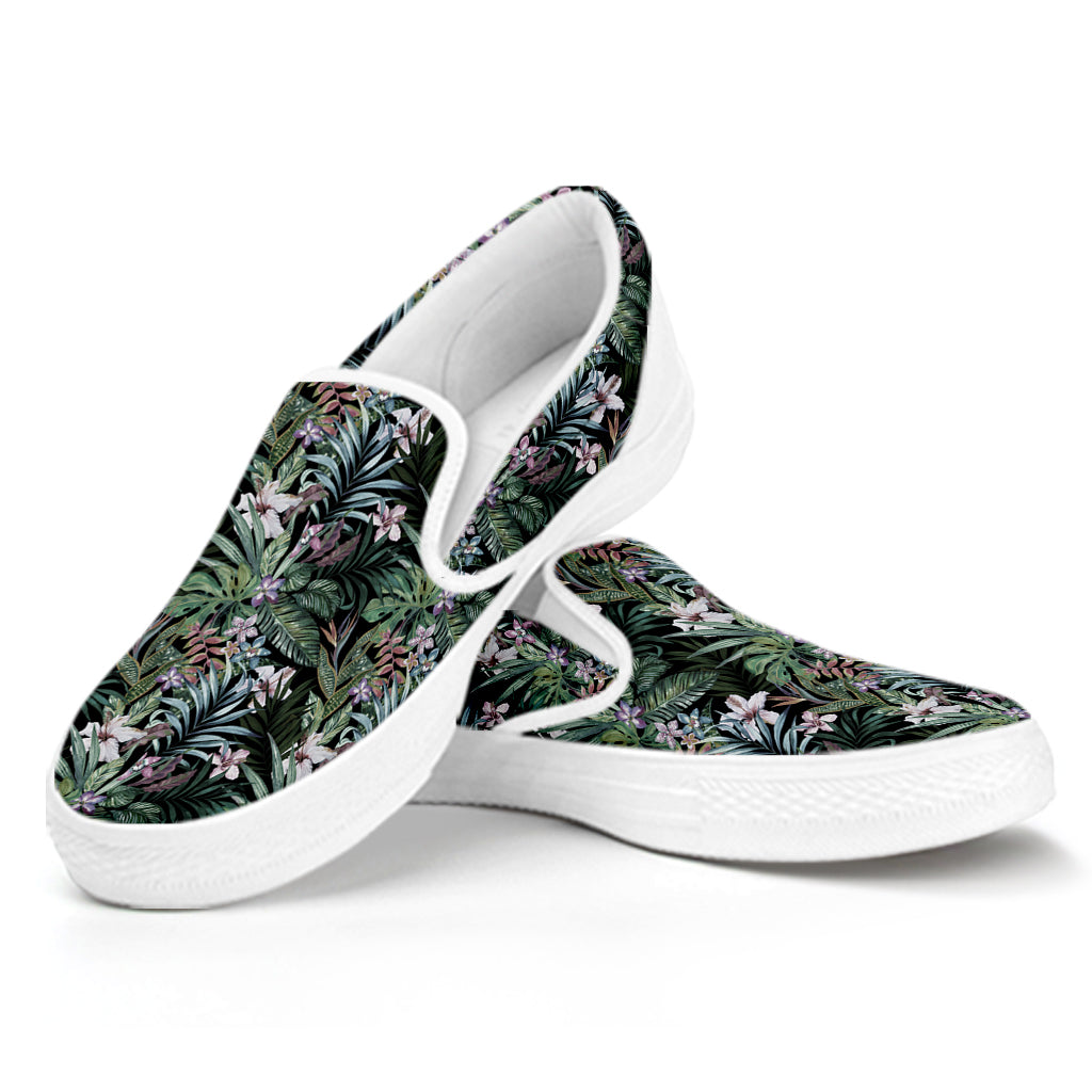 Vintage Tropical Floral Print White Slip On Shoes