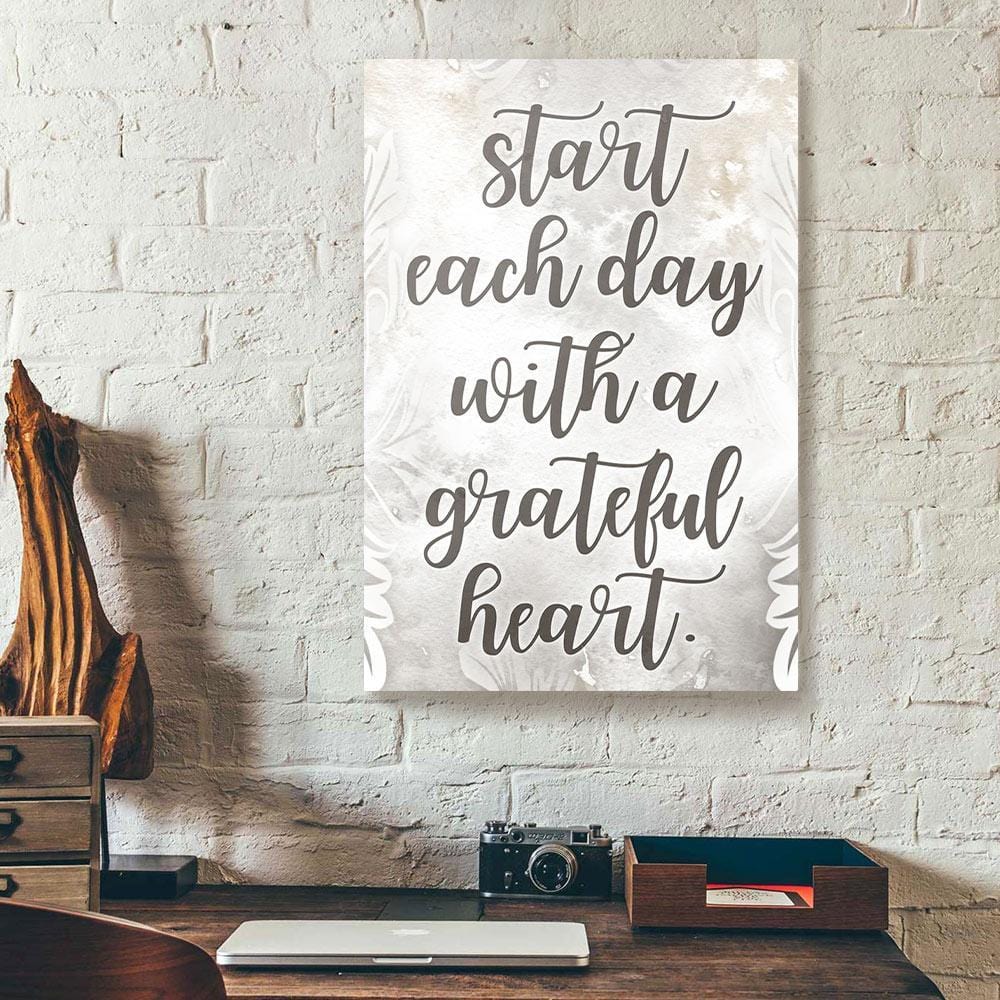 Canvas Painting Start Each Day Grateful Heart Pattern Leaf Vintage Home Canvas Wall Art Home Decoration