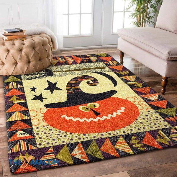 Pumpkin Wearing Hat Happy Halloween Rectangle Area Rug Floor Decor