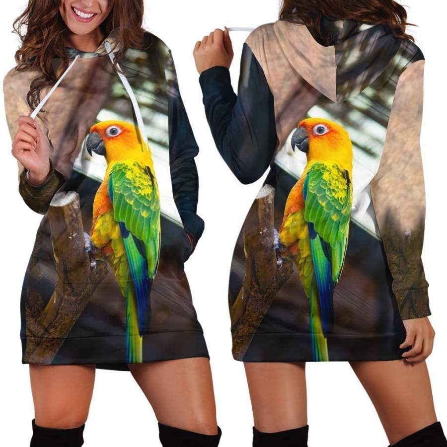 All Over Printed Parrots Hoodie Dress H2439B