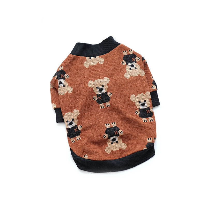 Autumn And Winter Cute Bear Print Dog Sweater Puppy Cat Knitted Cardigan Bichon Poodle Two-Legged Coat For Small And Medium Dogs alx