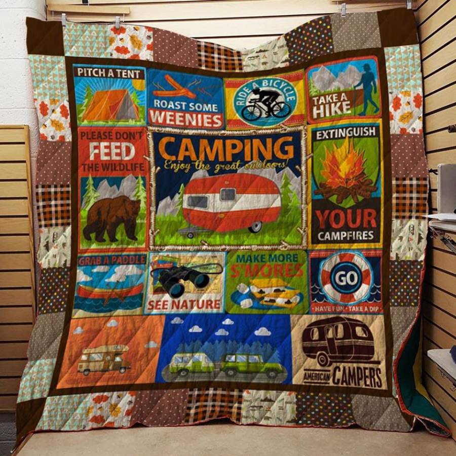 Wozoro Quilt Blanket Camping Enjoy The Great Outdoors Twin Queen King Size