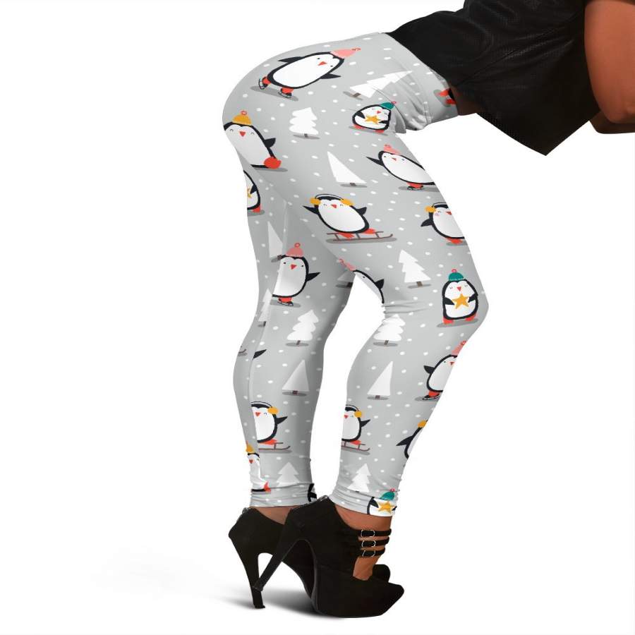 Christmas Tree Penguin Pattern Print Women Leggings