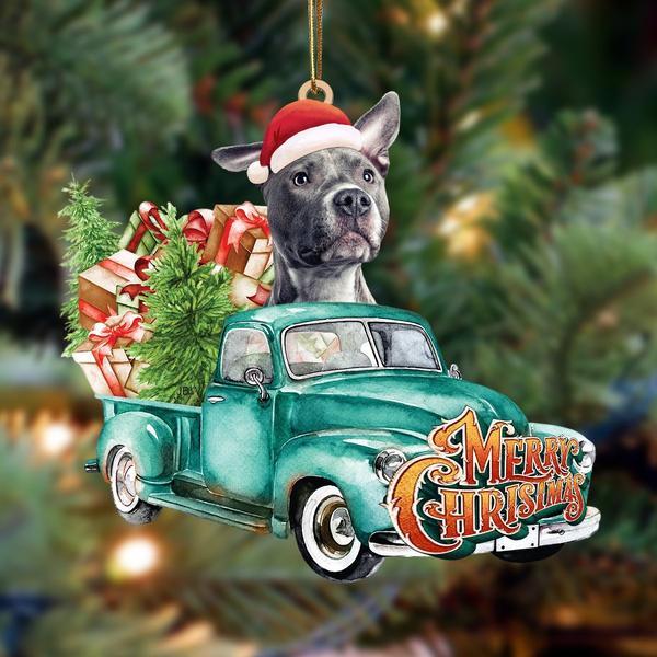 Pitbull Dog-Green Truck Hanging Ornament