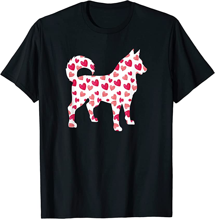 Valentines Day Siberian Husky Hearts Puppy Dog Lover T-Shirt