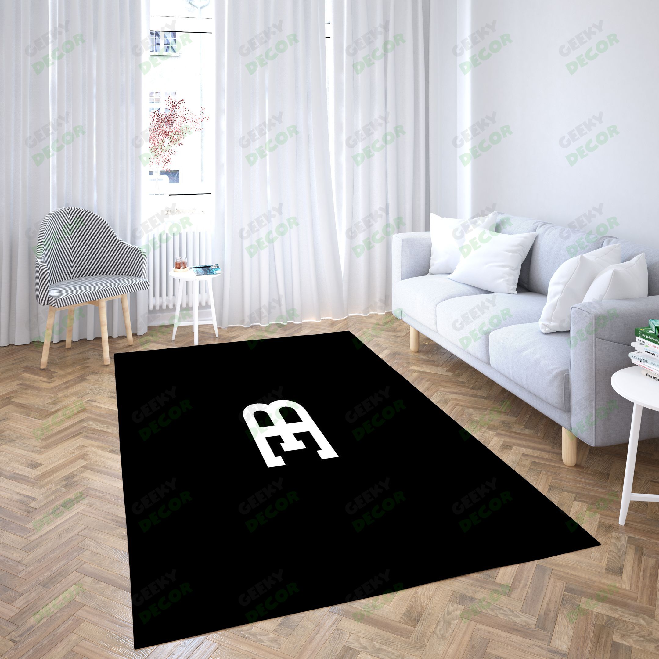 Bugatti Logo Black And While Design Carpet Living Room – Area Rug