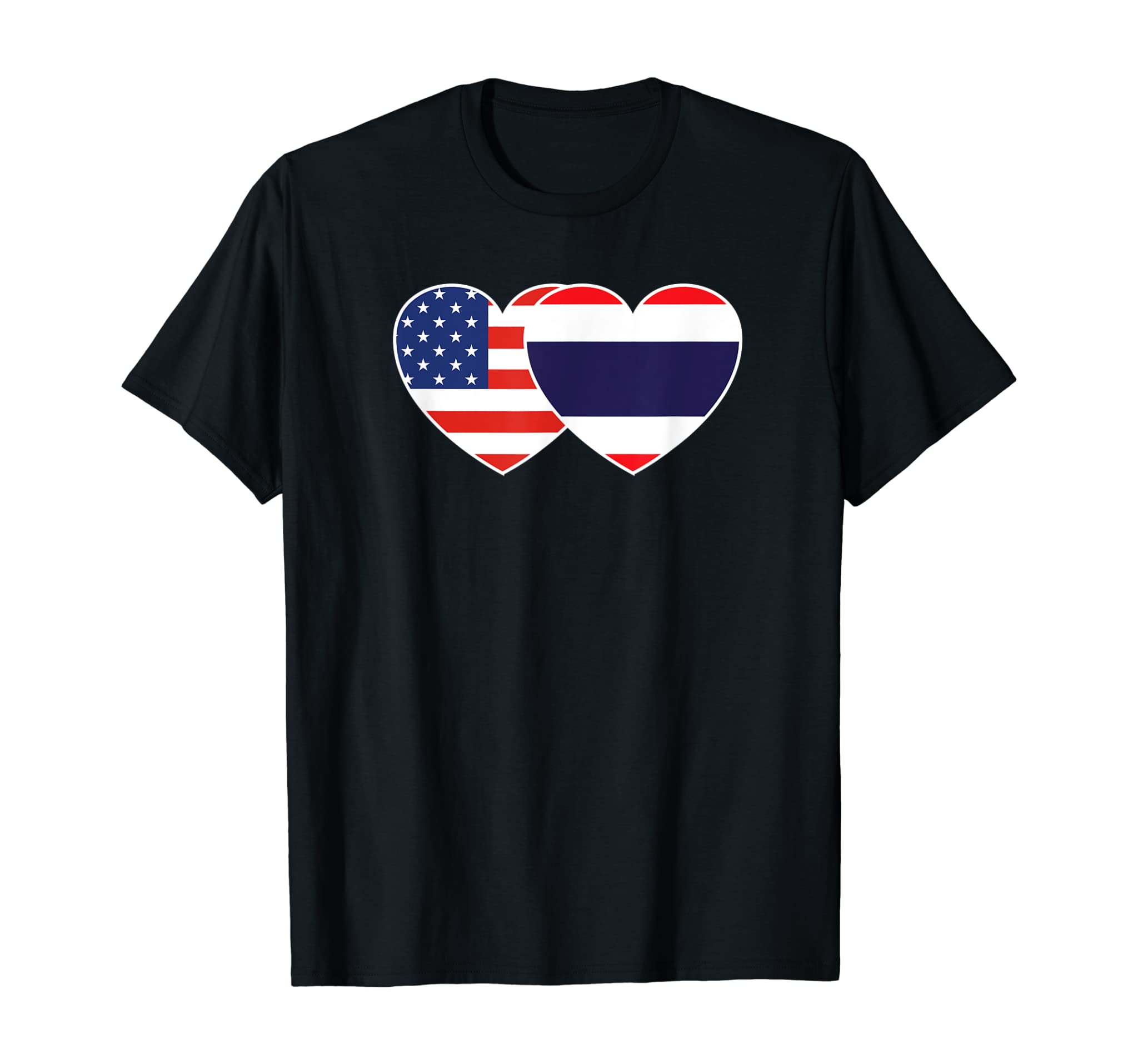 Thailand USA Flag Twin Heart T Shirt for Thai Americans