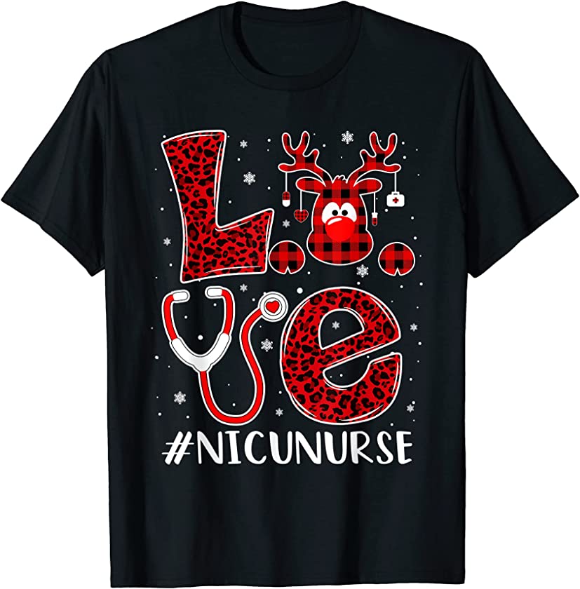 Team NICU Nurse Reindeer Christmas Leopard Nurse Love Xmas T-Shirt