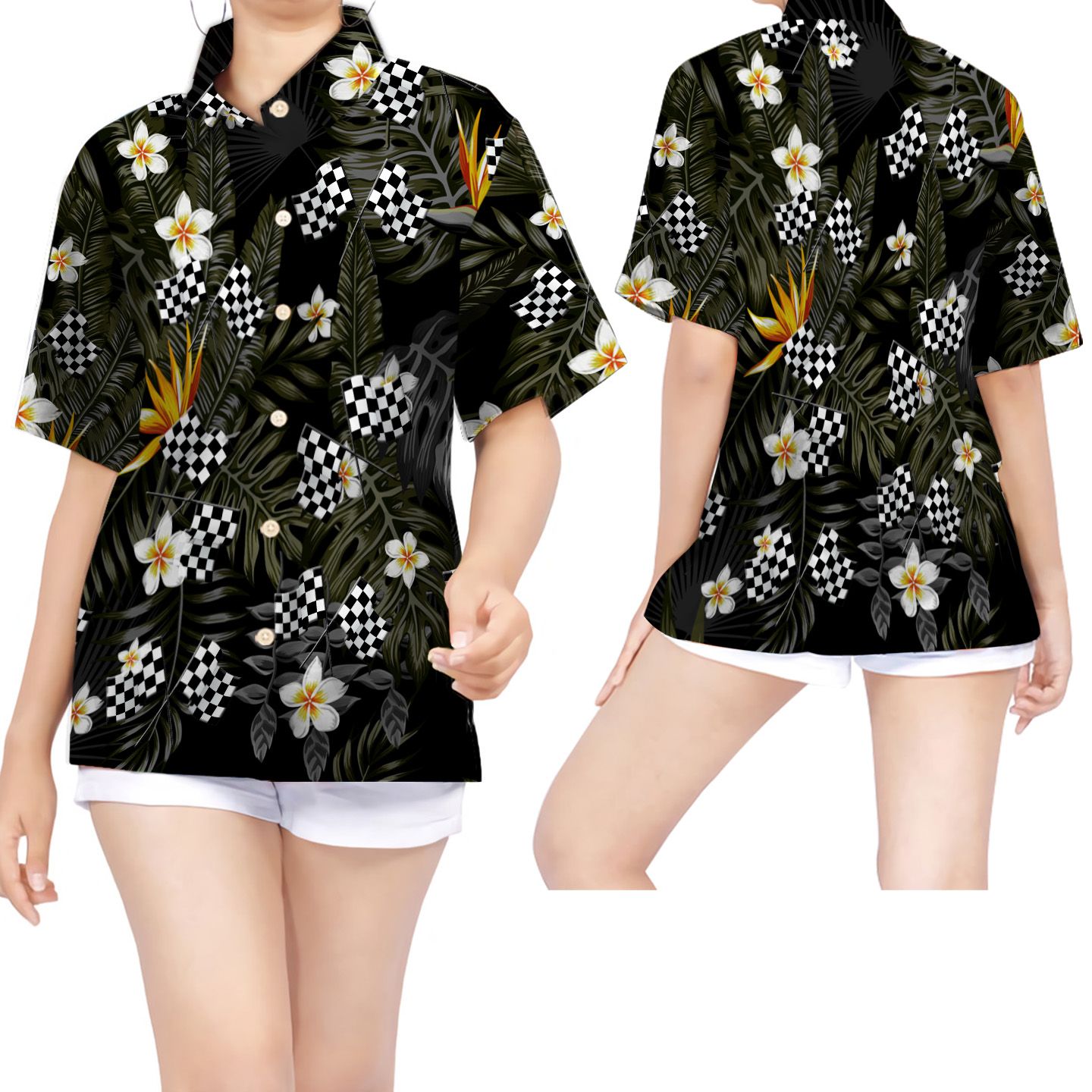 Racing Flag Tropical Flowers Women Hawaii Shirt For Lovers Ha4964