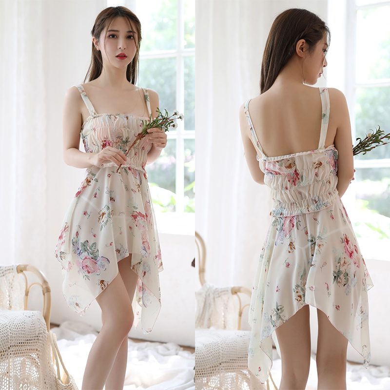 Spring/Summer Women Flower Sleepwear Leisure Sleep Dressing Silk Night Dress Pajamas Nightgown Homewear Lingerie Gift Tops alx