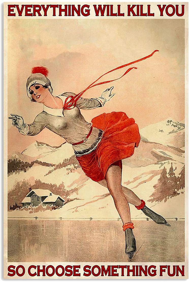 Vintage Girl Ice Skating Choose Something Fun Poster Art Print      Home Decor Gift For Men Women Family Friend On Birthday Xmas