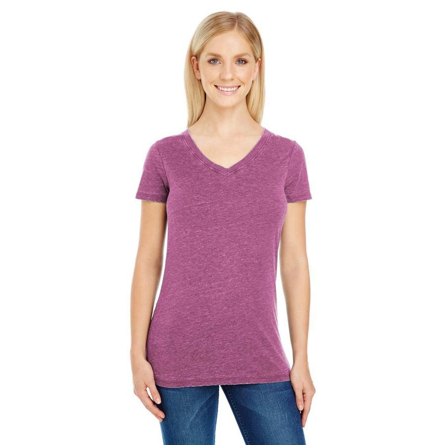 Threadfast Women’s Vintage Wine Dye Short-Sleeve V-Neck T-Shirt