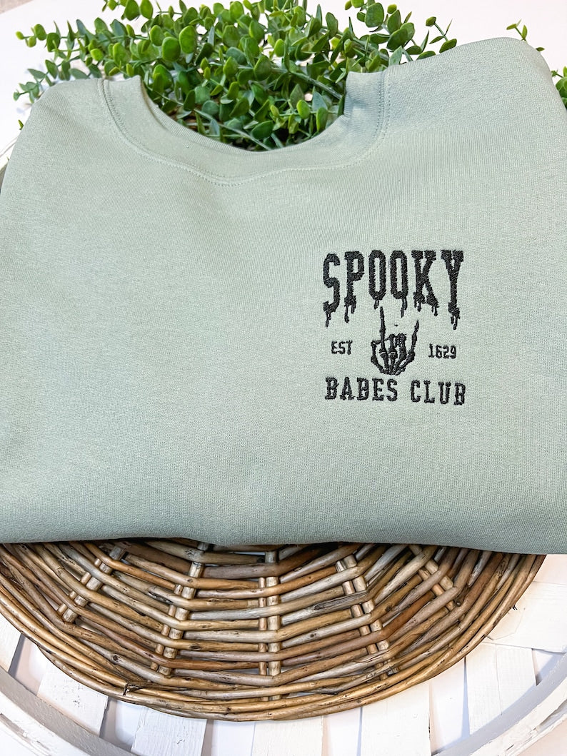 Spooky Babes Club Halloween Embroidered Sweatshirt 2D Crewneck Sweatshirt All Over Print Sweatshirt For Women Sweatshirt For Men Sws4126