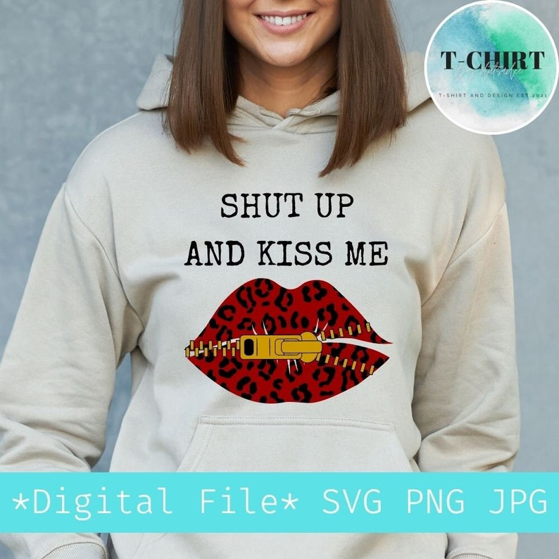 Shut Up And Kiss Me Lips Leopard Sweatshirt For Him, Her, Boyfriend, Girlfriend, Wife, Husband Valentines Day Gift