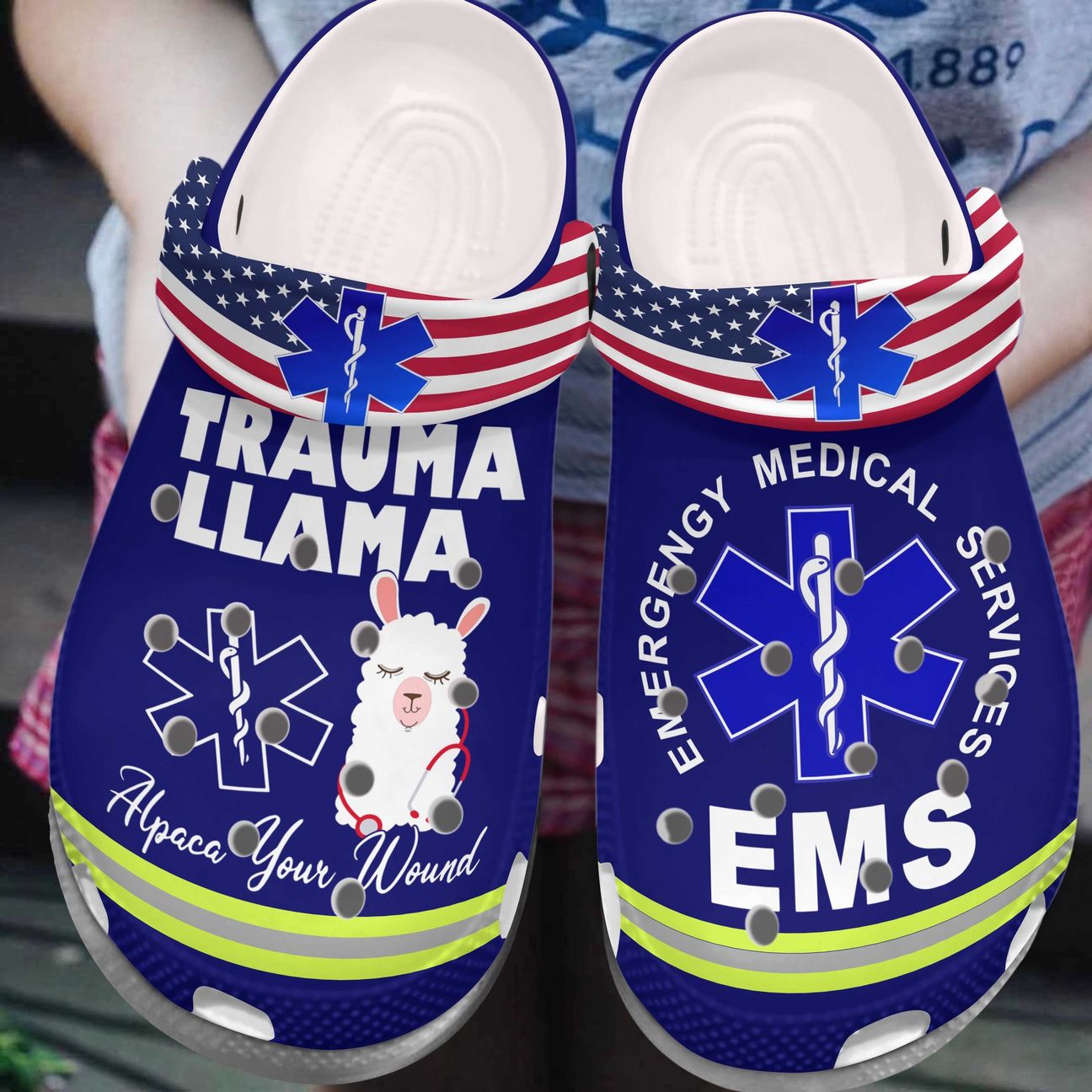 Ems Personalized Clog, Custom Name, Text, Color, Number Fashion Style For Women, Men, Kid, Print 3D Trauma Llama Alpaca Your Wound